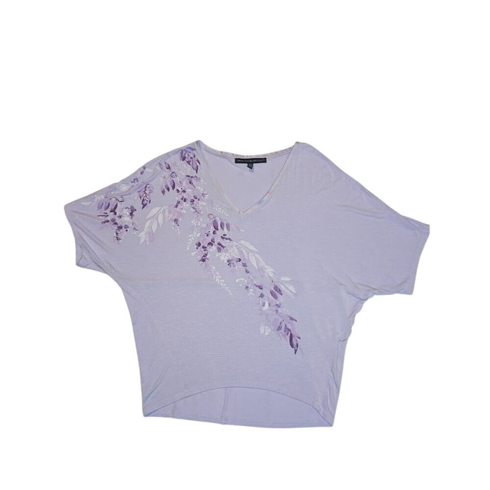 WHBM Womens Blouse XXS Lavender Dolman Sleeve Floral Shirt Vneck EUC